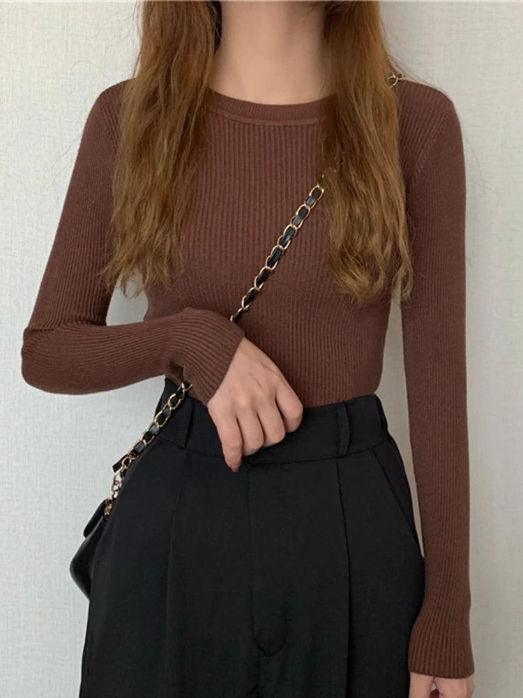 2025 New Women Sweater Long Sleeve Pullover Basic Top Fashion O-neck Elastic Female Winter Solid Knitted Jumper