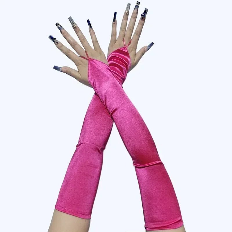 1920s Masquerade long style hook fingerless satin gloves bride wedding dress sun protection photography glove accessories