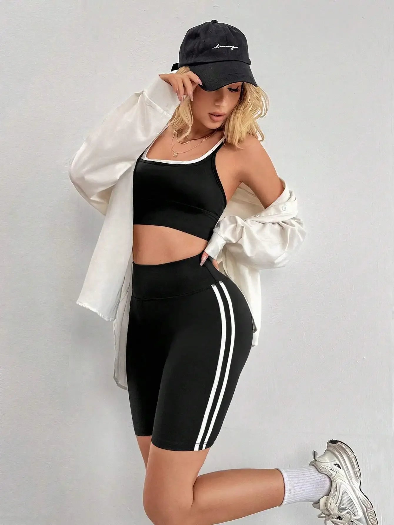Yoga Shorts Pants With Double Stripes On The Sides High Waist Tummy Control Gym Fitness Leggings For Women Pants