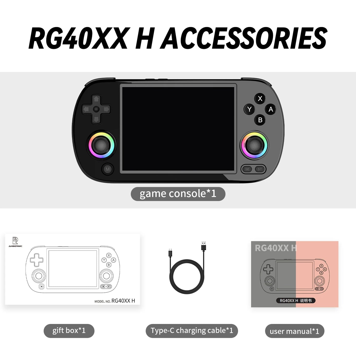 ANBERNIC RG40XX H Handheld Game Console 4'' Screen Linux System Joystick RGB Lighting Effect RG40XXH Video Player Trimui Console