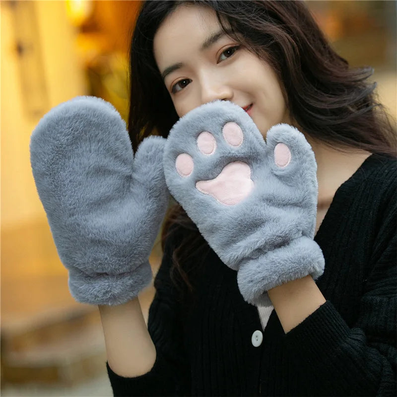 Elegant Thicken Plush Soft Winter Fingerless Gloves Women Warm Fur Mittens Cold Protection Velvet lining Outdoor Fluffy Gloves