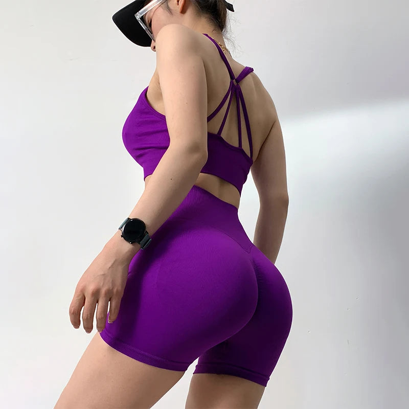 2 Pcs Yoga Sets Women High Waist Workout Outfits Gym Wear Gym Clothing Sports Suits Fitness Tracksuit Sportswear Shorts Suit