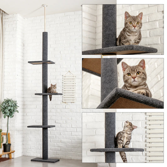 Adjustable Height Cat Tree for Indoor, Floor to Ceiling Cat Tower with Scratching Posts, Cat Scratcher Furniture, Kitten Toys
