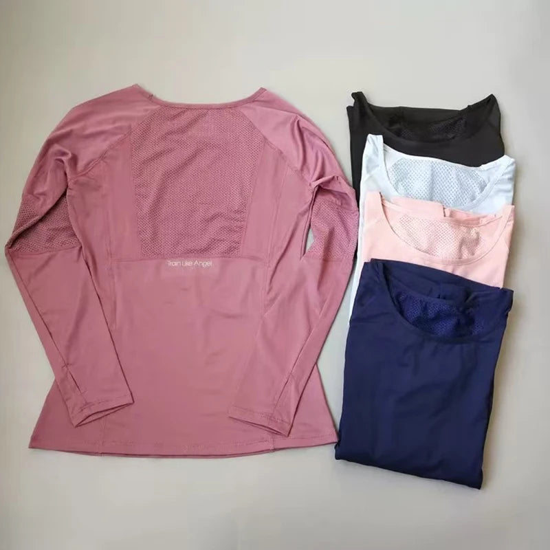 Women's Slim Fit Long Sleeve Yoga Top Quick Dry Breathable Fitness Pilates Running Sports Wear for Autumn Winter