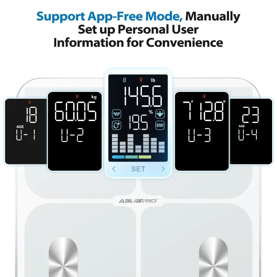 Smart Bathroom Scale for Body Weight Digital Body Fat Scale with LED Column Trend Display BMI Muscle Mass Body Type Accurate Ho