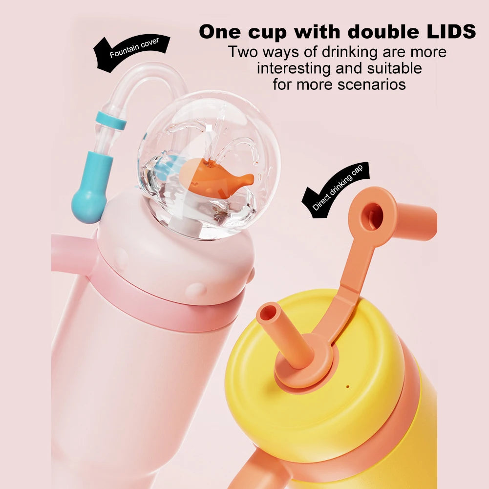 24oz Stainless Steel Whale Fountain Tumbler with Handle Whale Water Cups for Kids