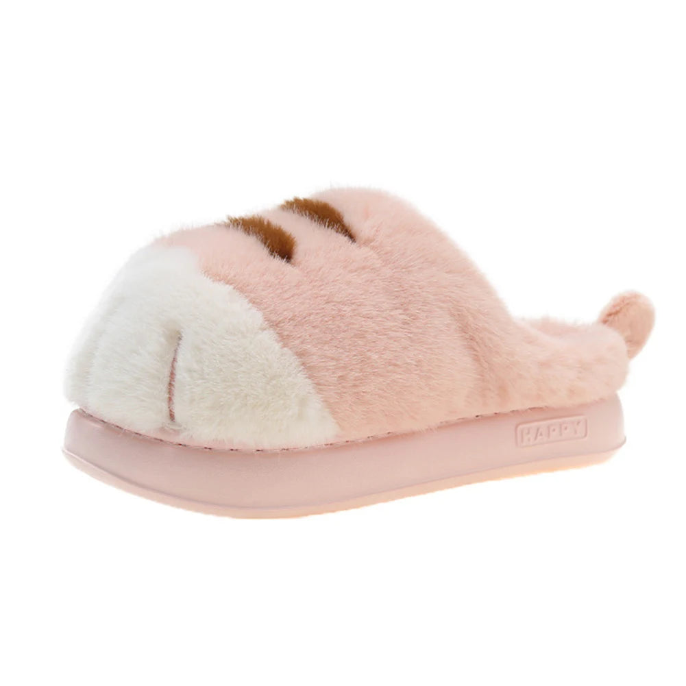 3D Cat Paw Plush Slippers Flat Thermal Slippers Comfortable Fluffy Home Slippers Furry Paw Couple Slippers for Autumn Winter