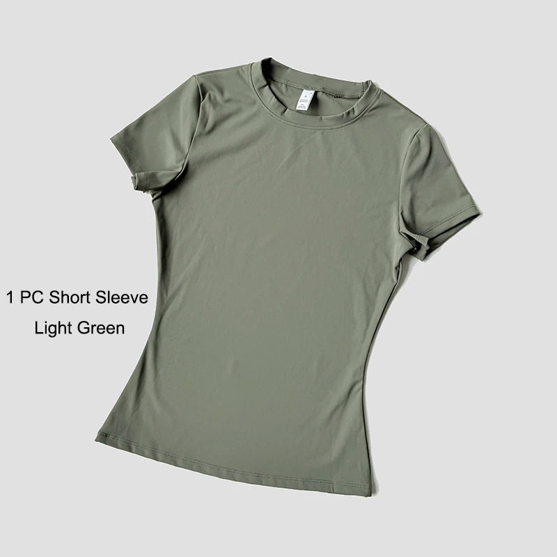 Women's Sports Yoga Set Seamless Knitted Fitness Gym Clothes Sportswear Short Sleeve Crop Top Tracksuits Gym Short Leggings