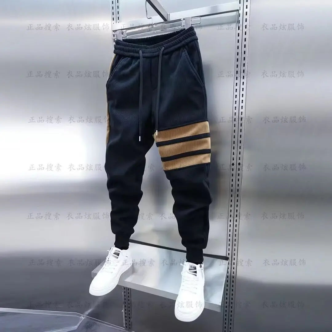 Casual Men's Pants Autumn Winter Fleece-Lined Corduroy Versatile Sport New Loose-Fit Cargo Pants Foot Bundling For Men