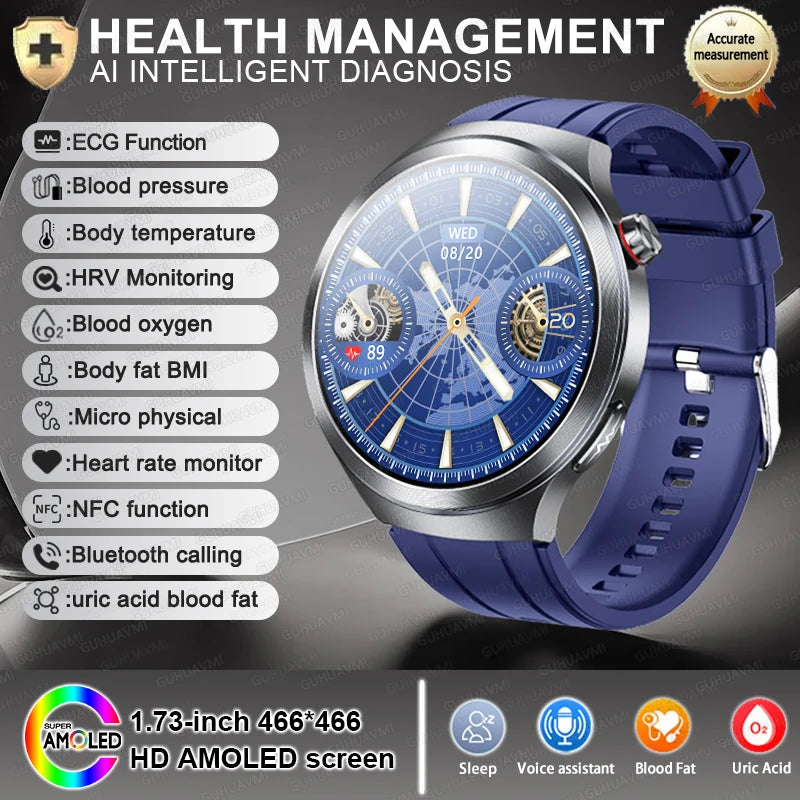 NEW Sapphire Glass AMOLED Blood Pressure Smart Watches ECG Blood Oxygen Blood Pressure Sport Health Track Clock Smart watche NFC