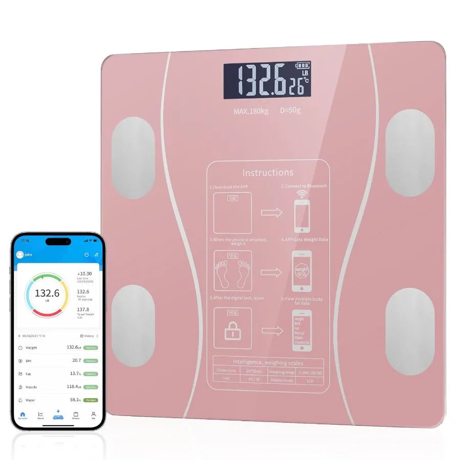 Bluetooth Smart Scale with Health App Integration for Home Use Stylish LED Display Body Fat Scale with AppSynced Tracking for W