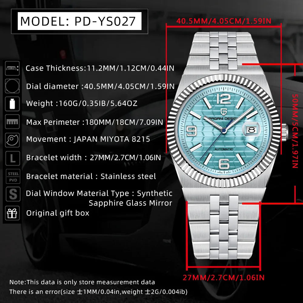 PAGANI DESIGN New Mechanical automatic Date Luxury Watch Sapphire Japan Movt Business Clock Stainless Steel Luminous Men watch