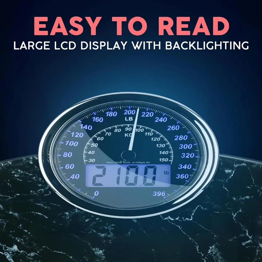 Hybrid 2in1 Analog Digital Weighing Scale for Body Weight up to 400lbs with Thick Tempered Glass Surface Extra Large Backlit Di