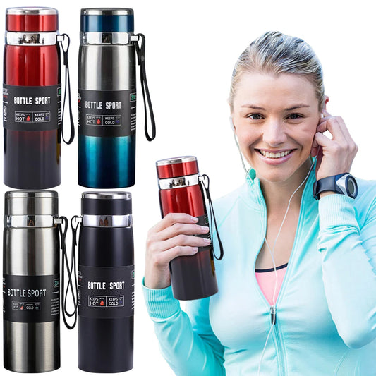 1000ml Insulated Thermal Water Bottle with Handle Double Wall Vacuum Flask for Hot and Cold Drinks Outdoor Sports