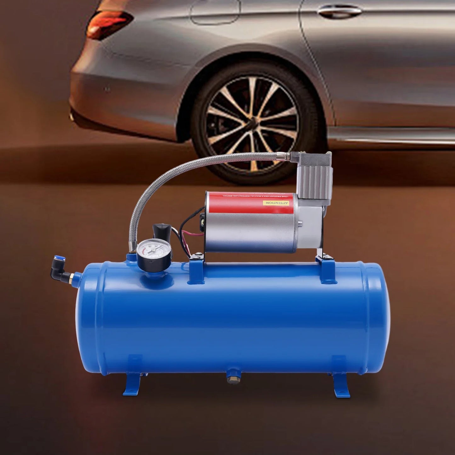 12V Portable Air Compressor Pump w/ 6L Large Tank Compact 3.8m Hose, for Emergency Tire Inflation, Engines, Boats