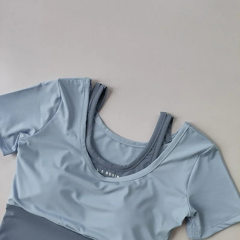 Women's Padded Yoga Shirts Short Sleeve Sports Crop Top Fitness Gym Workout T-Shirt Sexy Cropped Running Tights Clothing