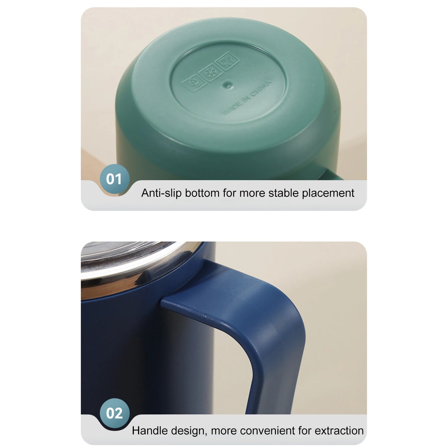 450ml Handy Cup 304 Stainless Steel Double-layer Vacuum Flask with Handle and Lid Anti-scalding Drinkware for Home Office Travel