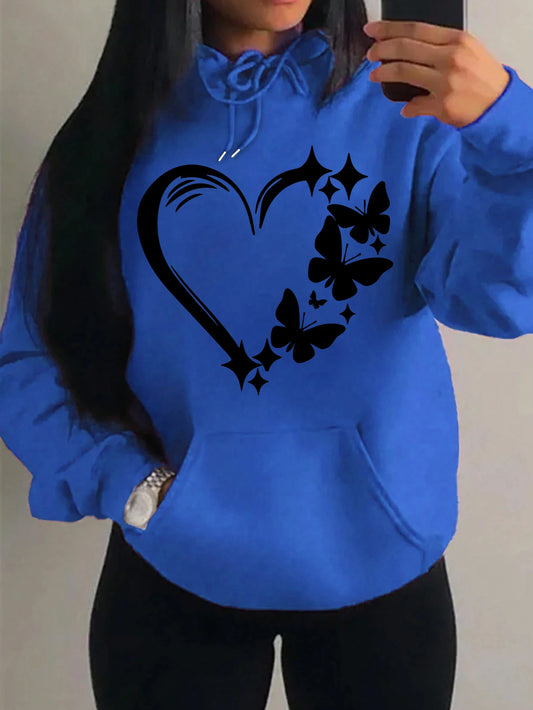 Combination Of Love And Butterfly  Pattern Hoody Women Hip Hop Street Hoodies Trendy Pocket Clothes Vintage Multicolor Hoodie
