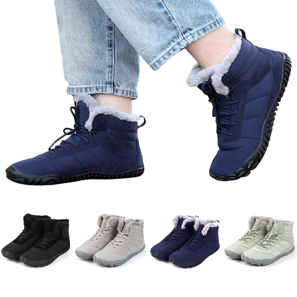 Winter Snow Boots Lightweight Barefoot Shoes Non-Slip Casual Ankle Boots Waterproof Warm Lined Booties for Walking Hiking