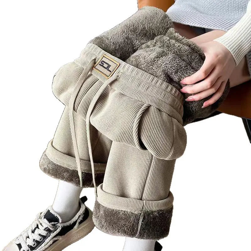 Thickened Fleece Wide Leg Pants Women's Autumn Winter New Style Northeast INS Casual Loose High Rise Straight Leg Trousers
