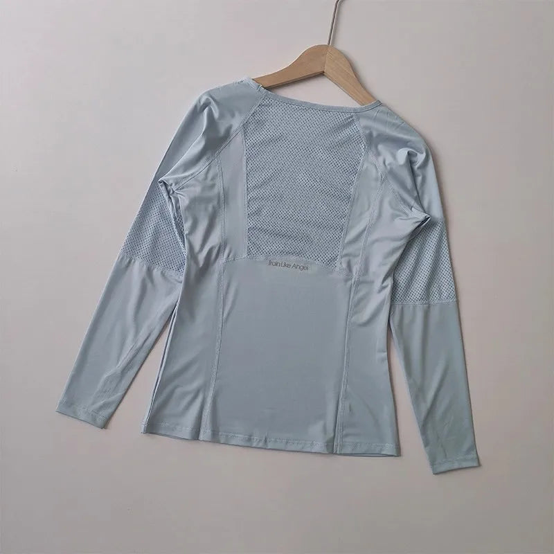 Women's Slim Fit Long Sleeve Yoga Top Quick Dry Breathable Fitness Pilates Running Sports Wear for Autumn Winter