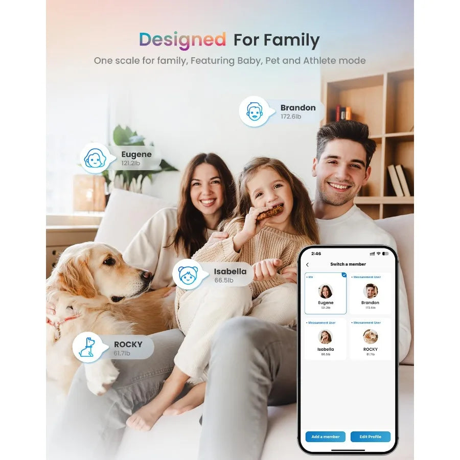 Smart Scale for Body Weight BMI Body Fat Muscle Mass Bluetooth WiFi Rechargeable Scale with RGB Lighting Color Changing Feature