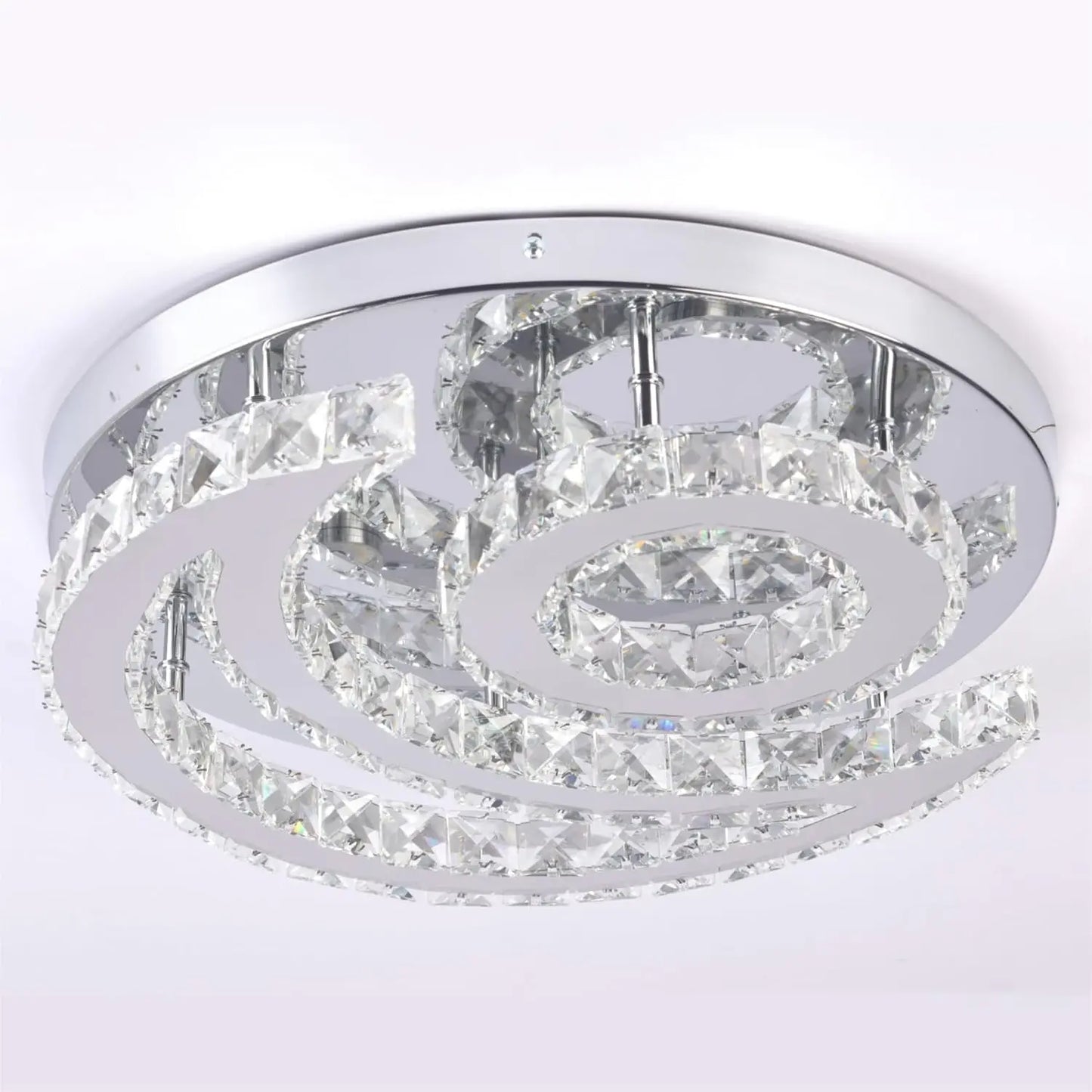 CXGLEAMING 15.7" Modern LED Ceiling Light Flush Mount Crystal Chandelier Light Fixture Round Moon Shape Modern Chandeliers for L