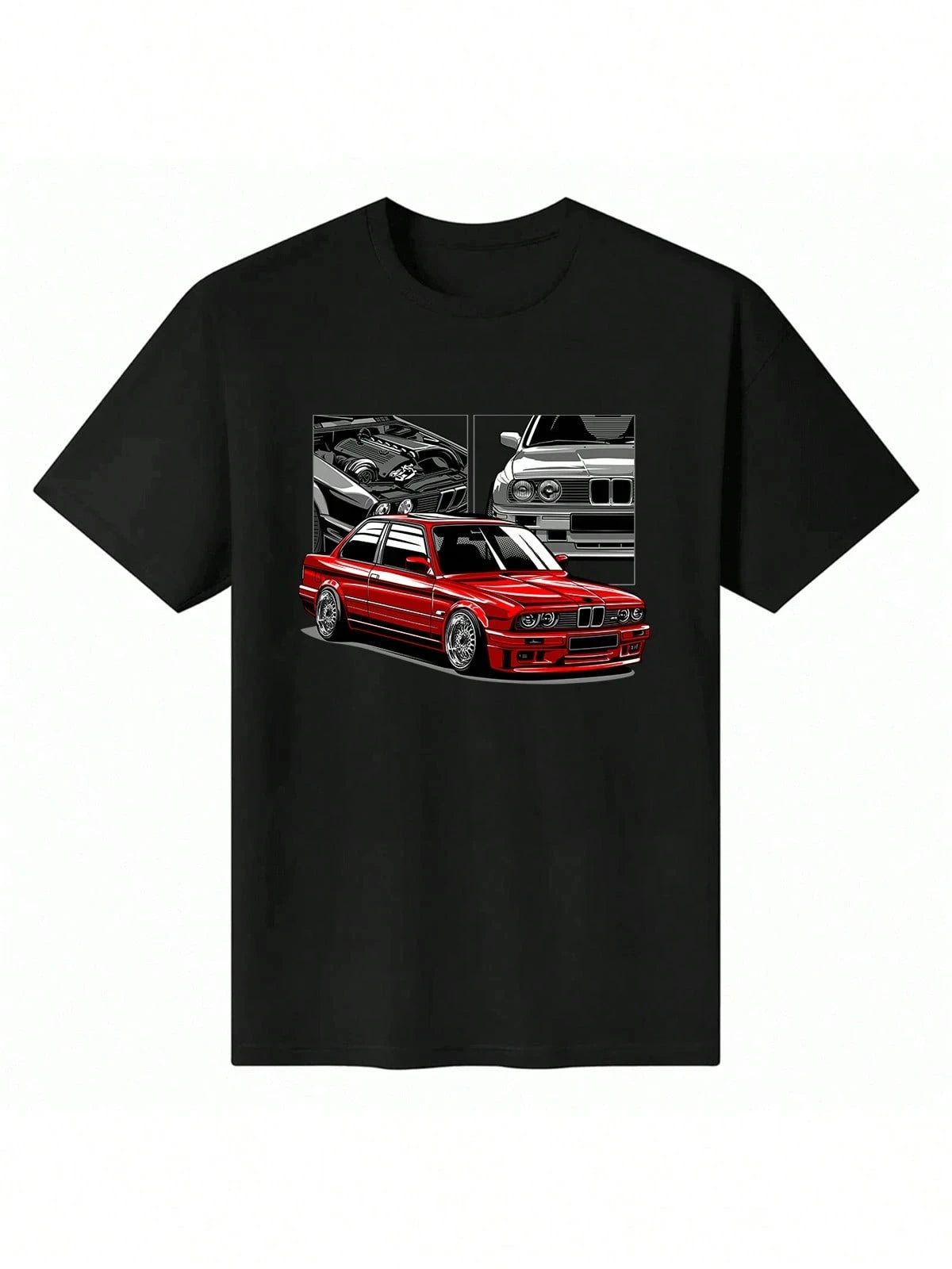 Graphic Mens Cotton T-Shirt  Black Casual Summer Car Challenger Racing Automobile T-Shirt DesignComfortable For Daily WearTravel