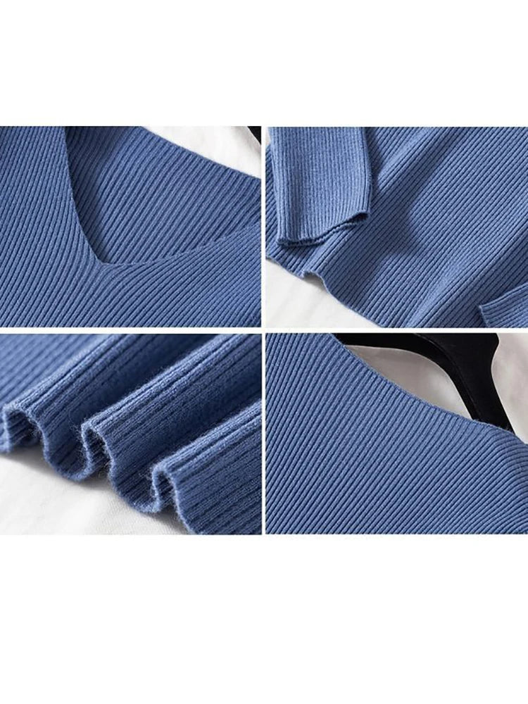 2025 Fashion V-neck Elastic Basic Top New Women Sweater Long Sleeve Pullover Female Winter Solid Knitted Jumper
