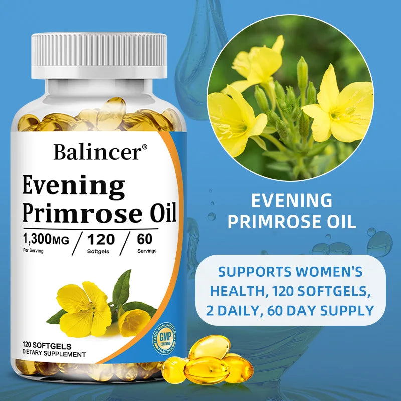 Evening Primrose Oil 1,300 Mg, 120 Softgels, Promotes Skin Health and Overall Health, Non-GMO, Gluten-free