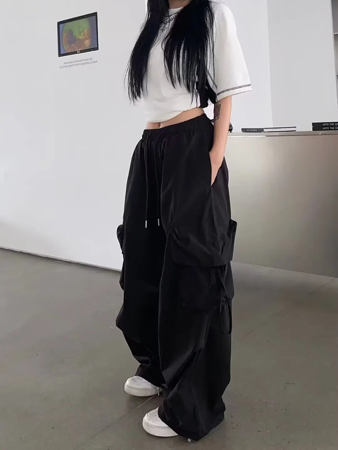 2025 New Vintage Loose Wide Leg Pants High Street Y2K Retro Hip Hop Solid Sweatpant Casual Women Cargo Commute Jogger Trousers