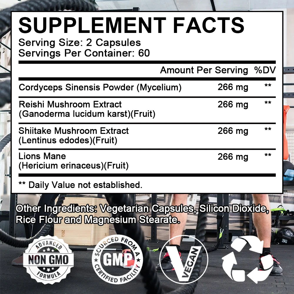 Mushroom Complex Capsules,Containing Lingzhi,Cordyceps,Hericium,Etc.,Antioxidants,Strengthen The Immune System,Improve Memory