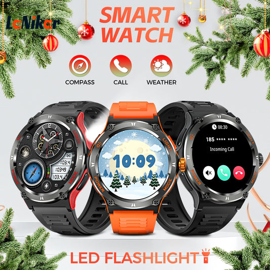 LaNikar Smart Watch 3ATM Waterproof 1.53" New KT76 Men Sport With Compass And LED Flashlight Heart Rate Sleep Analysis Bluetooth