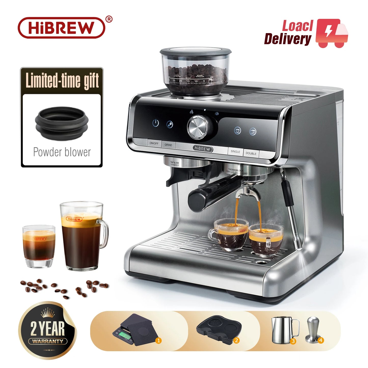 HiBREW  Barista Pro 20Bar Bean to Espresso,Cafetera  Commercial Level Coffee Machine with Full Kit for Cafe Hotel Restaurant H7