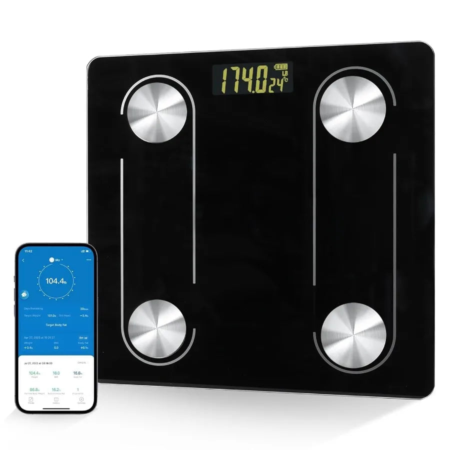 Digital Simple Scale with LED Display for Home Use: Practical Bathroom Scale with Body Fat Measurement and Smartphone App Conne