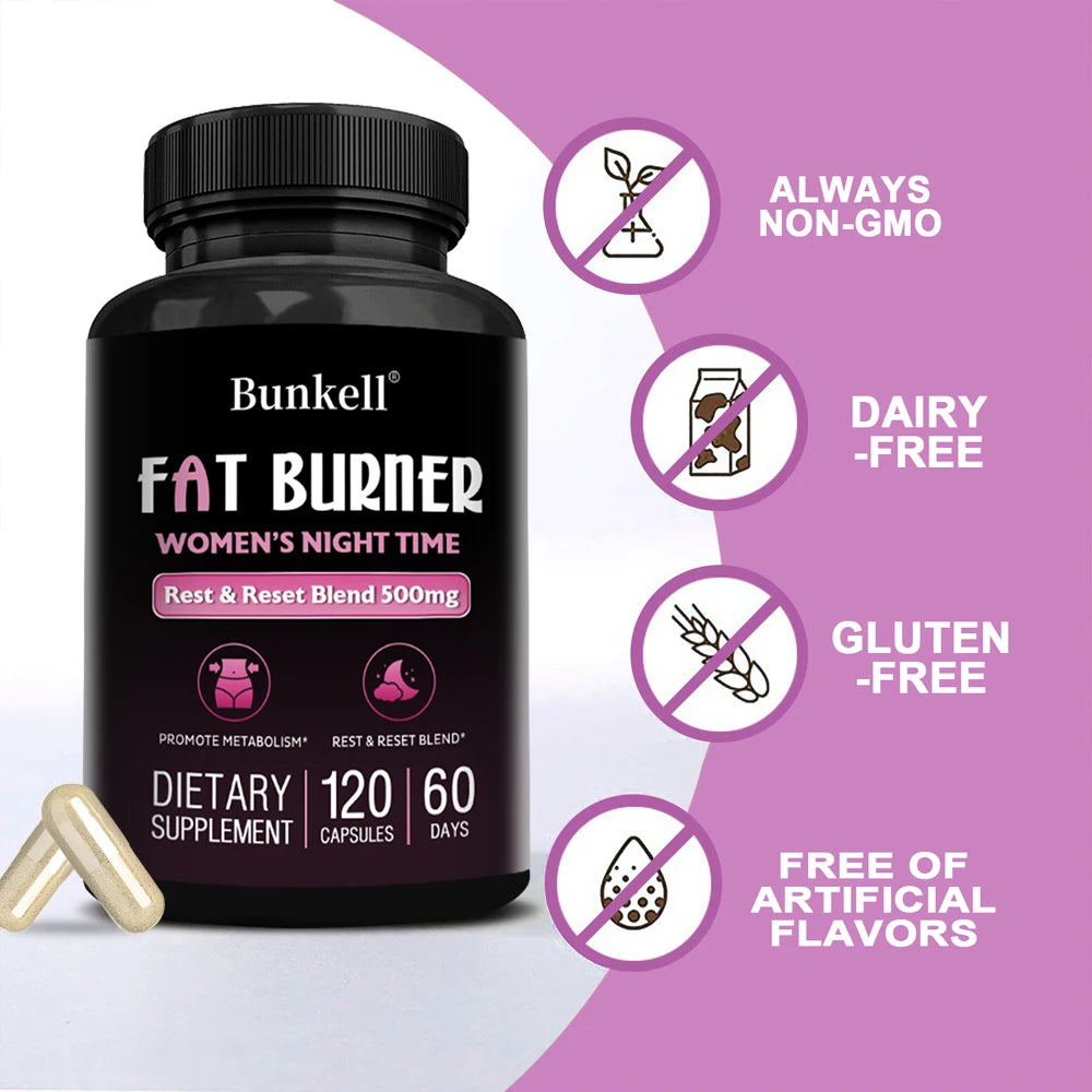 Women's Night Fat Burner, Helps Detoxification,Reduce Belly Fat, Manage Weight, Support Sleep, Dietary Supplement