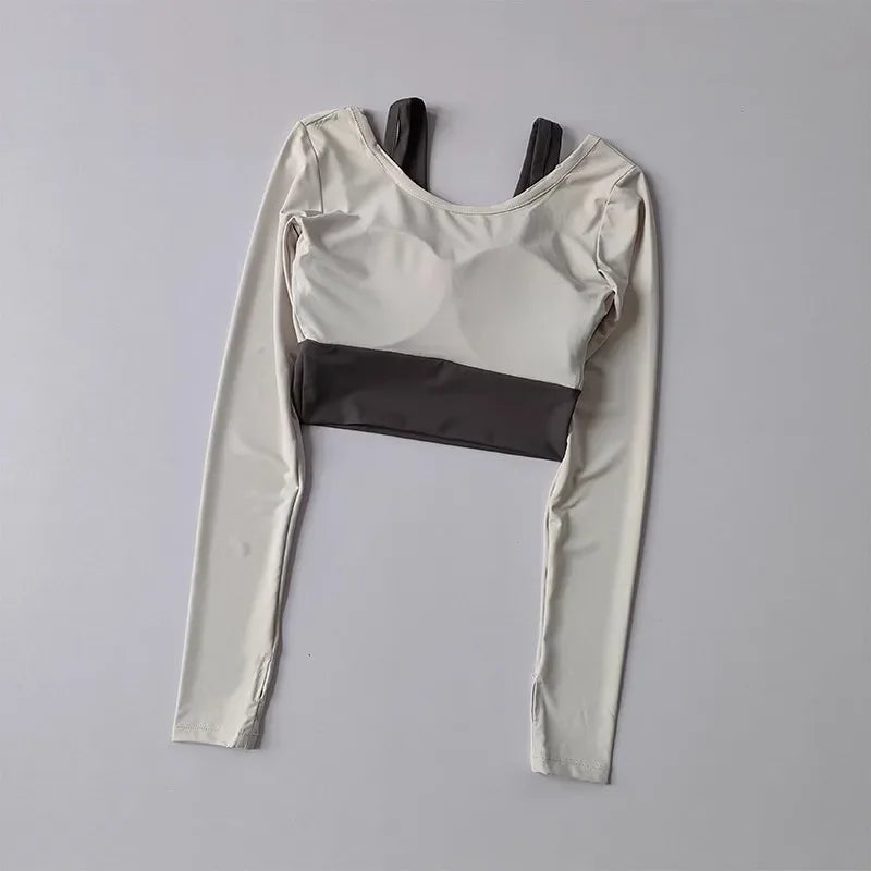 Women's Yoga Shirts Long Sleeve Top Running T-Shirt Workout Fitness Gym Sports Top Pads Slim Fit Sports Training Yoga Crop Tops