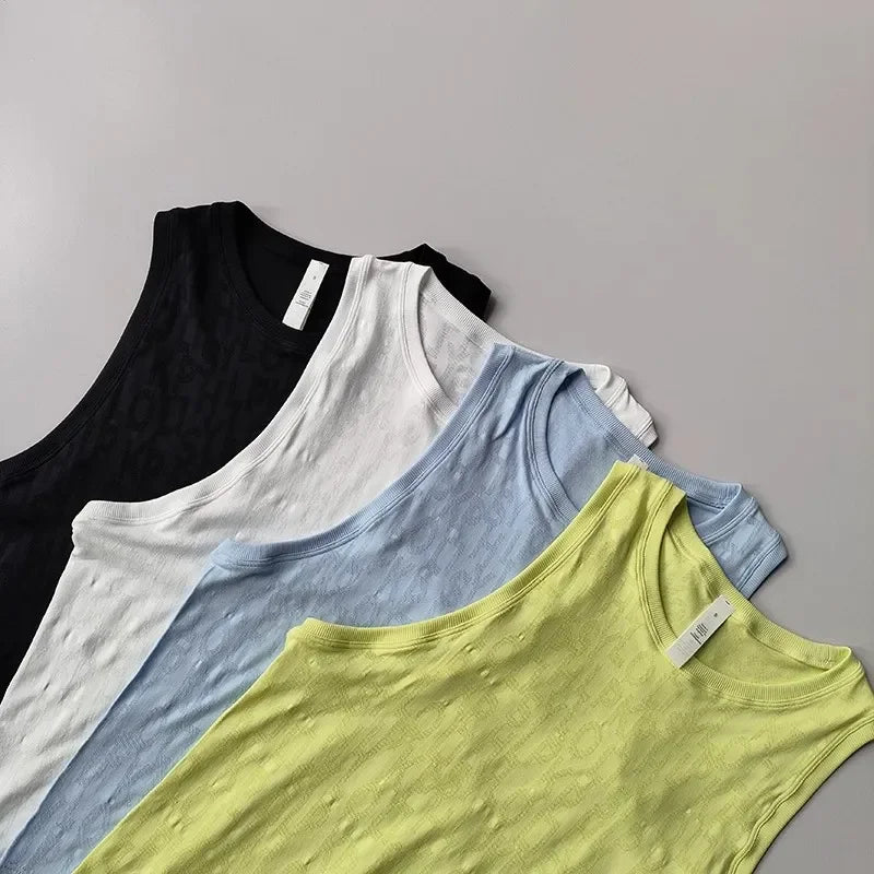 Women's Sports Vest Thin Loose Printed Yoga Clothing Sleeveless Running Blouse Yoga Vest Shirt Gym Tops