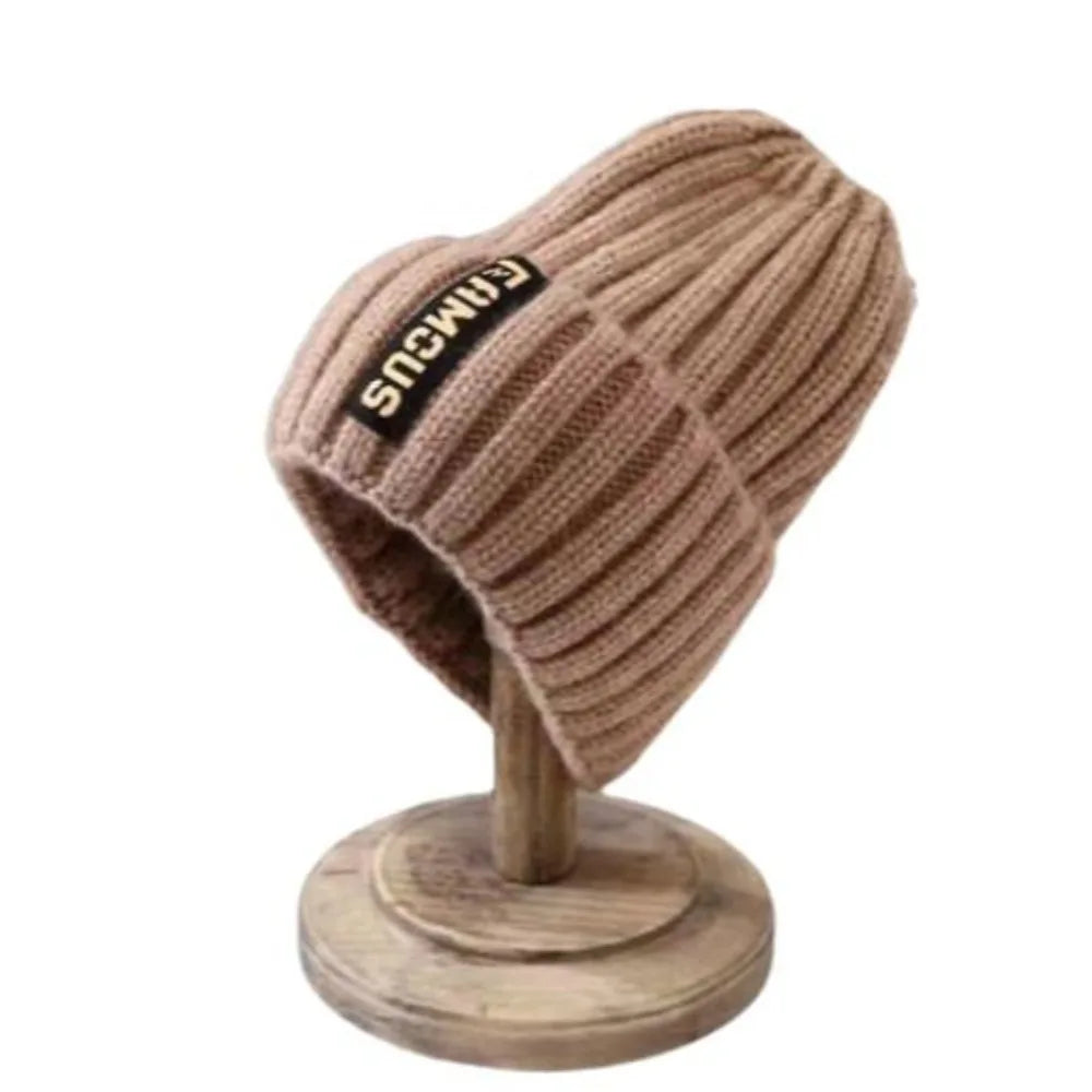 New Long Label Knit Beanie Solid Color Sun Protection Winter Hat Crochet Design Soft Warm Cap Winter Season