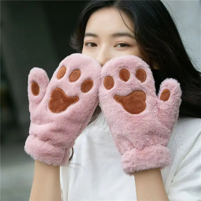 Elegant Thicken Plush Soft Winter Fingerless Gloves Women Warm Fur Mittens Cold Protection Velvet lining Outdoor Fluffy Gloves