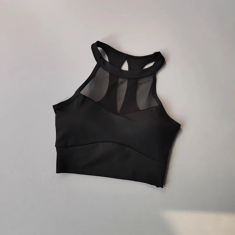 Sexy mesh sports bra with pads yoga clothes vest for women running beauty back gym top sports bra quick-dry fitness tank vest
