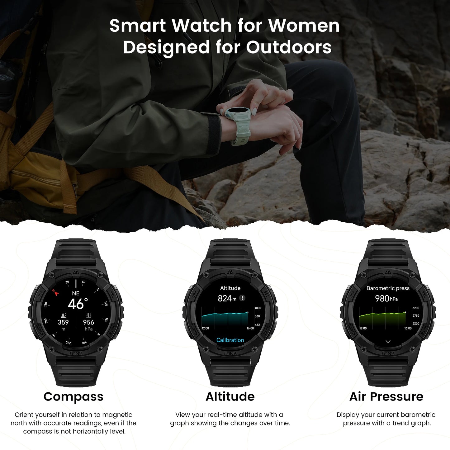 2025 KOSPET TANK S2 GPS Smart Watch For Women Altimeter Compass Barometer Bluetooth Call AMOLED IP69K Waterproof Smartwatch