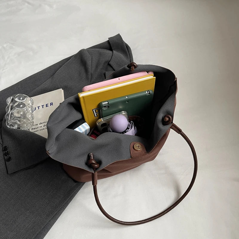 Tote Bag Faux Suede Slouchy Shoulder Bag for Women Solid Handbag Retro Handbag Woman Fashion Commuter Shopping Bag