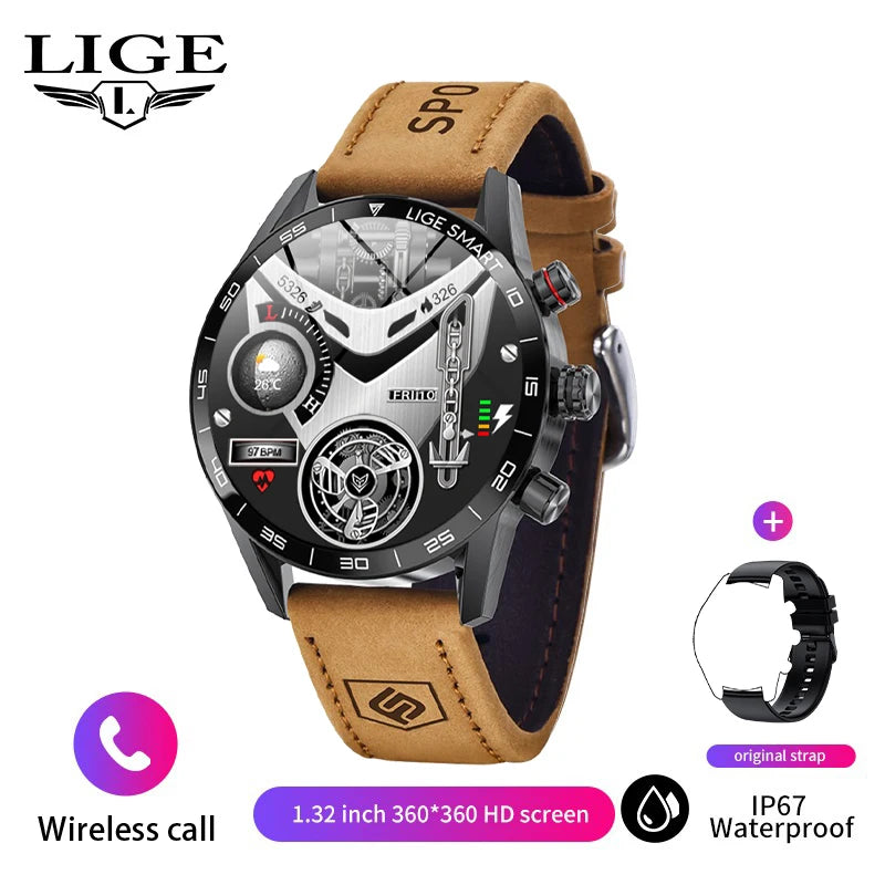 LIGE New Rugged Military GPS Smart Watch Men AMOLED HD Screen Heart Rate Bluetooth Call Waterproof Outdoor Men SmartWatch 2025