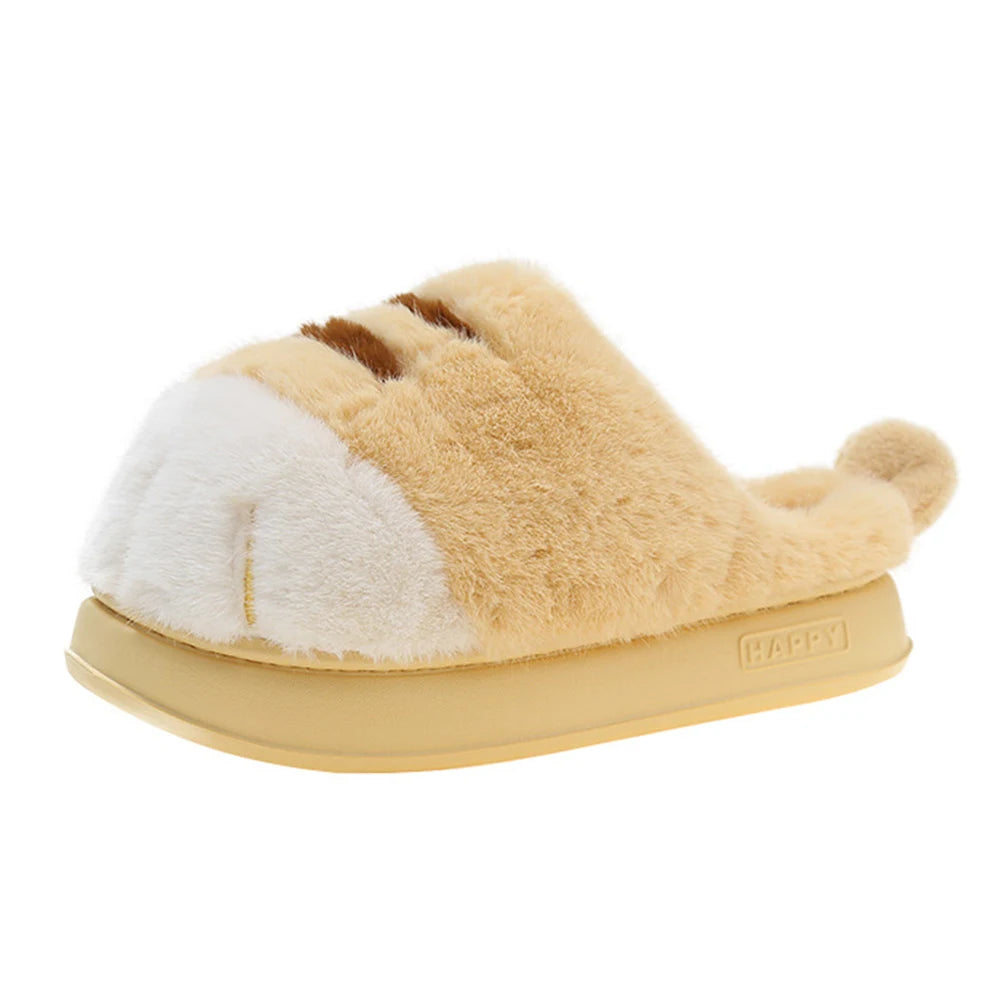 3D Cat Paw Plush Slippers Flat Thermal Slippers Comfortable Fluffy Home Slippers Furry Paw Couple Slippers for Autumn Winter