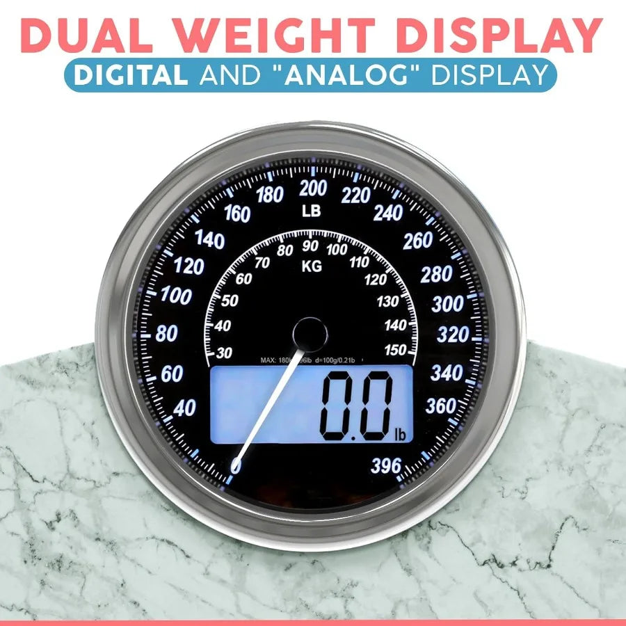 Hybrid 2in1 Analog Digital Weighing Scale for Body Weight up to 400lbs Thick Tempered Glass Extra Large Display Easy to Read Di