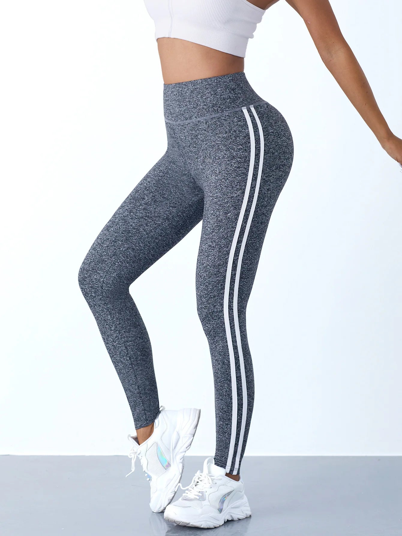 Simple Yoga Leggings With Side Stripes For Women Tummy Control Slim Sports Casual Tights Gym Leggings