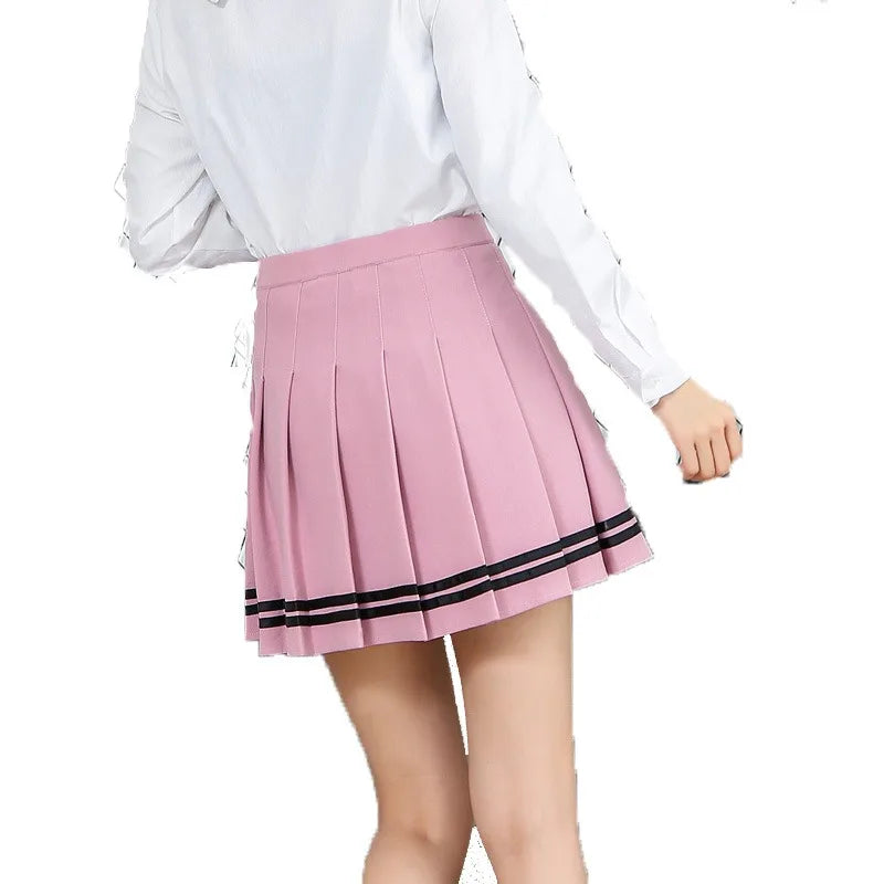 Preppy Girl Pleated Skirts Elastic Waist Vintage Mini Skirts Korean Streetwear  Student Strips Designed Dance Skirt