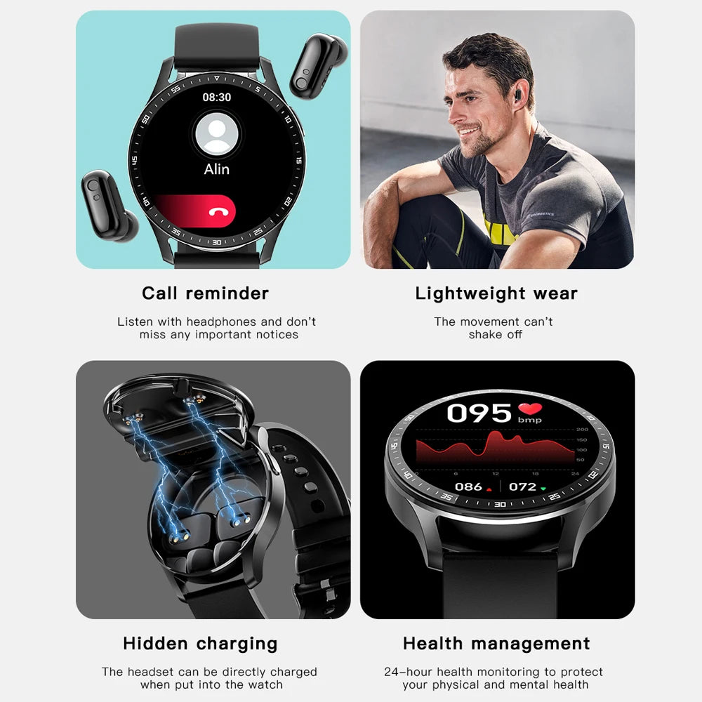 2024 New X10 Headset Smart Watch TWS 2 in 1 Wireless Bluetooth Earphone Blood Pressure Heart Rate TestingSport Smartwatch