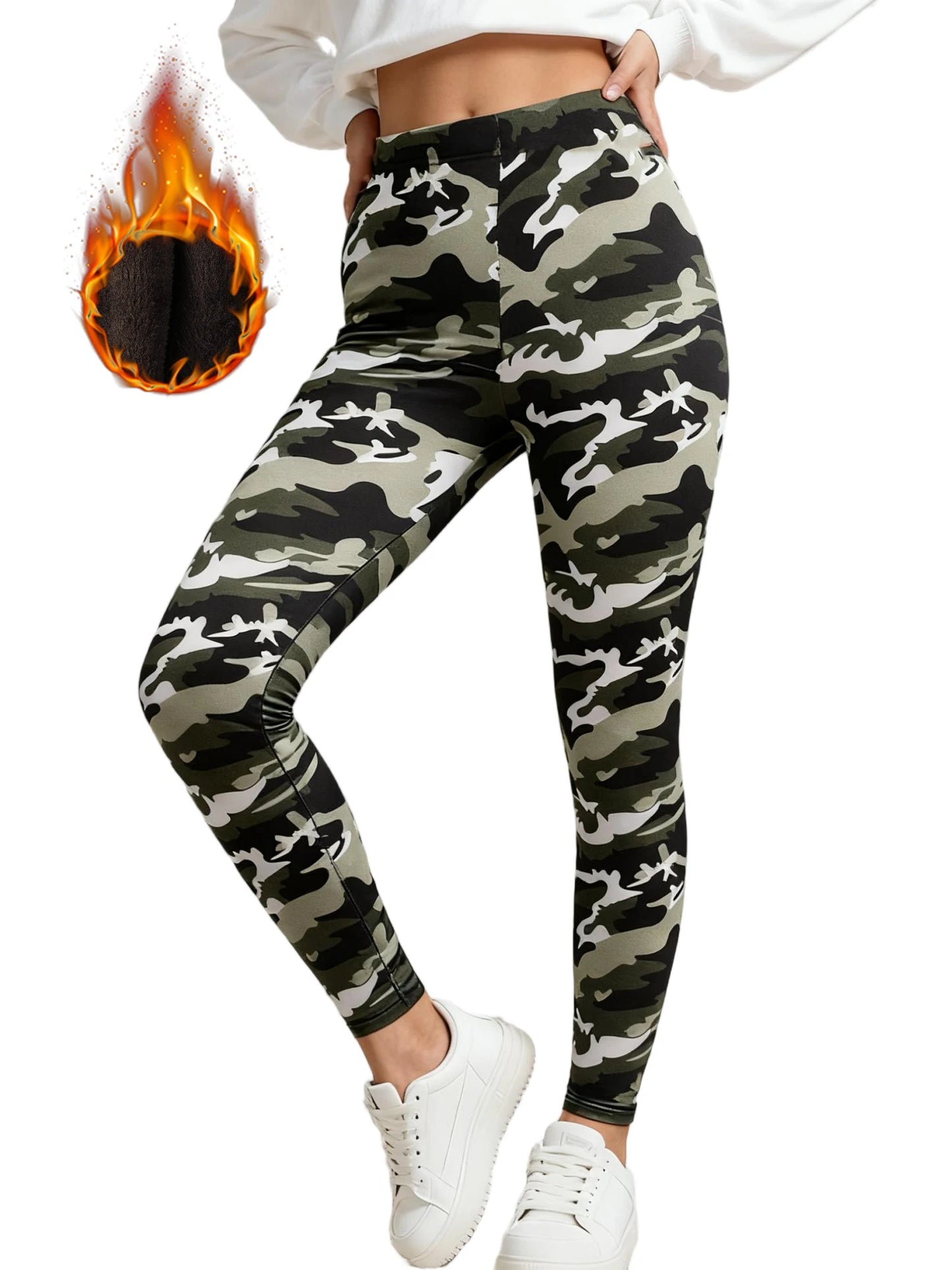 Winter Fleece Thicken Women Solid Color Leggings Thermal Autumn Jogging Pants Warm High Elasticity Camouflage Woman Trousers